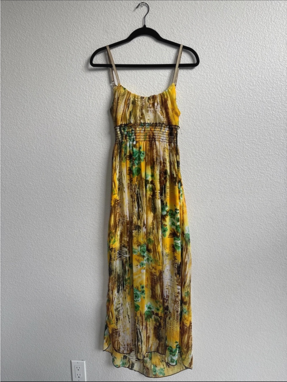 Sirens Y2K Open Back Floral Midi Dress Yellow Brown Green M/L